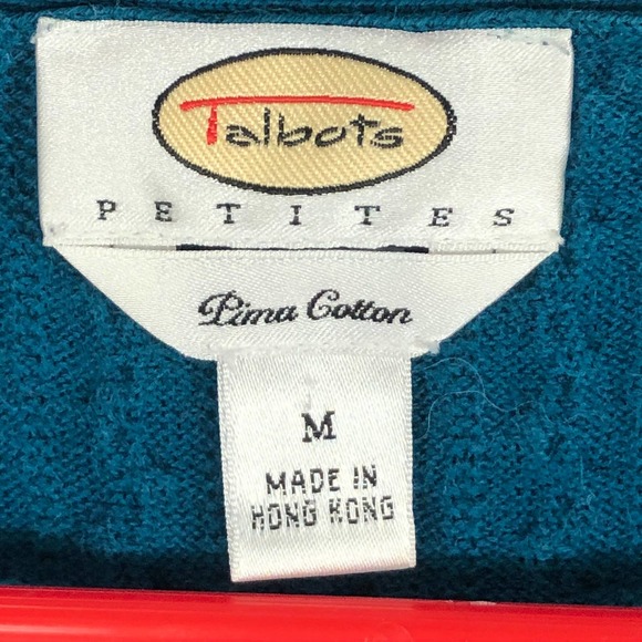 Talbots Petites Sweater Teal Womens Medium Cardigan Pima Cotton Button Up - Picture 6 of 11